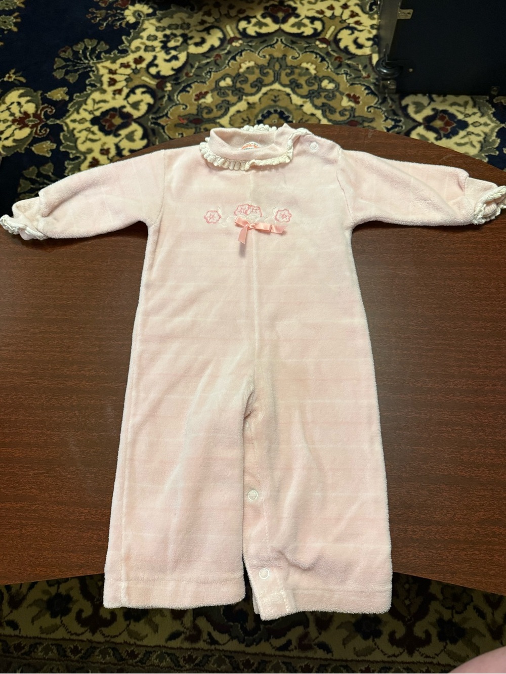 1970’s VintageHealth-Tex Soft Pink Baby One-Piece Romper with Bow